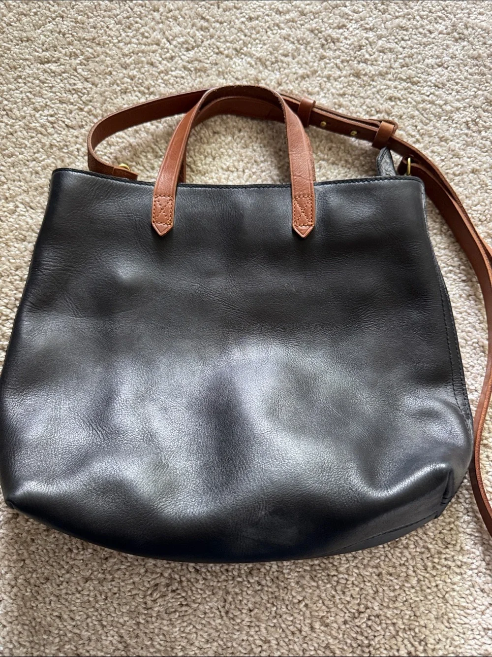 Madewell Black Leather Crossbody Tote with Brown Handles - Picture 1 of 7